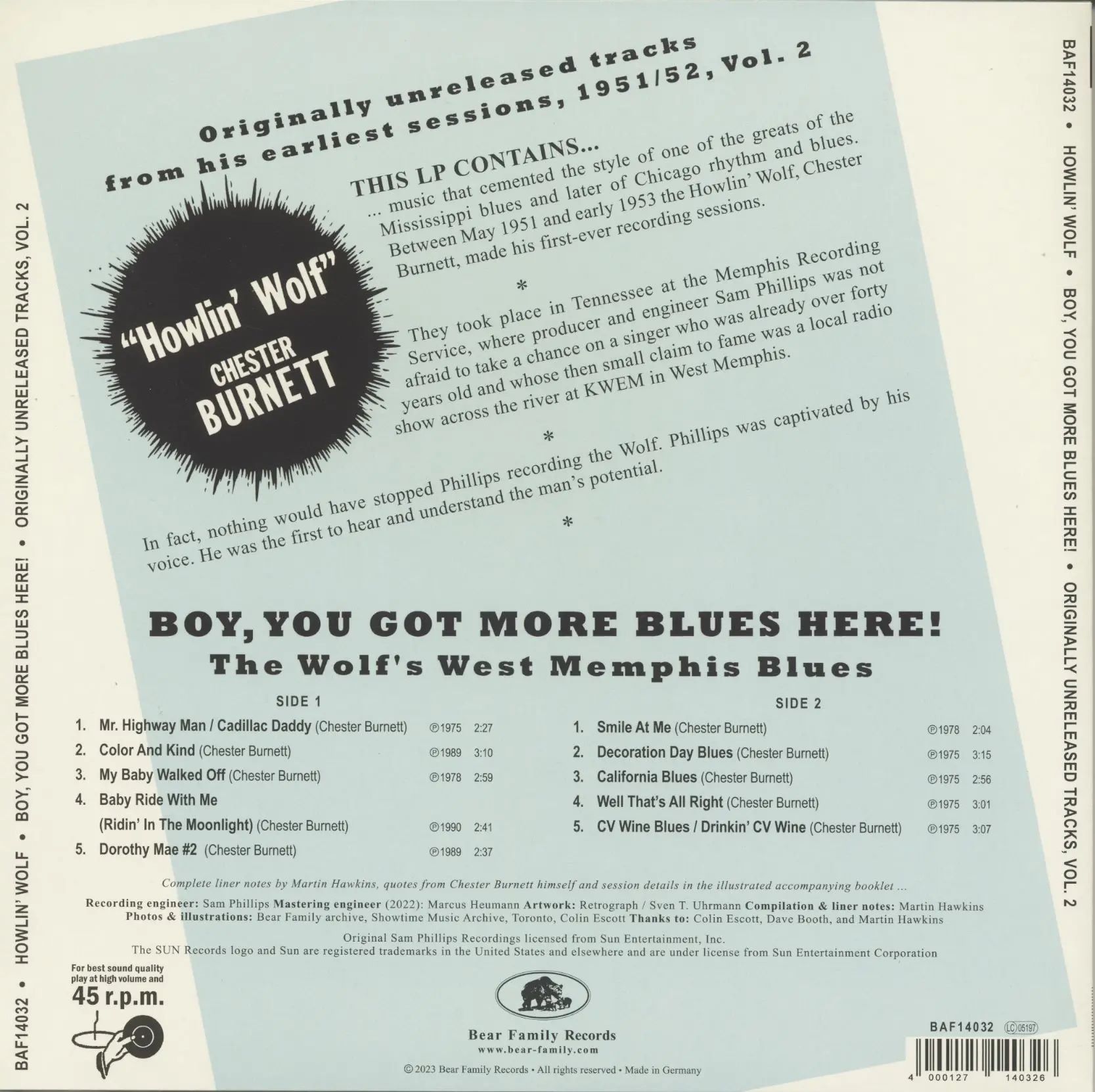 Howlin' Wolf - Boy, You Got The Blues There Vol 2 (10 Inch ) - Image 2