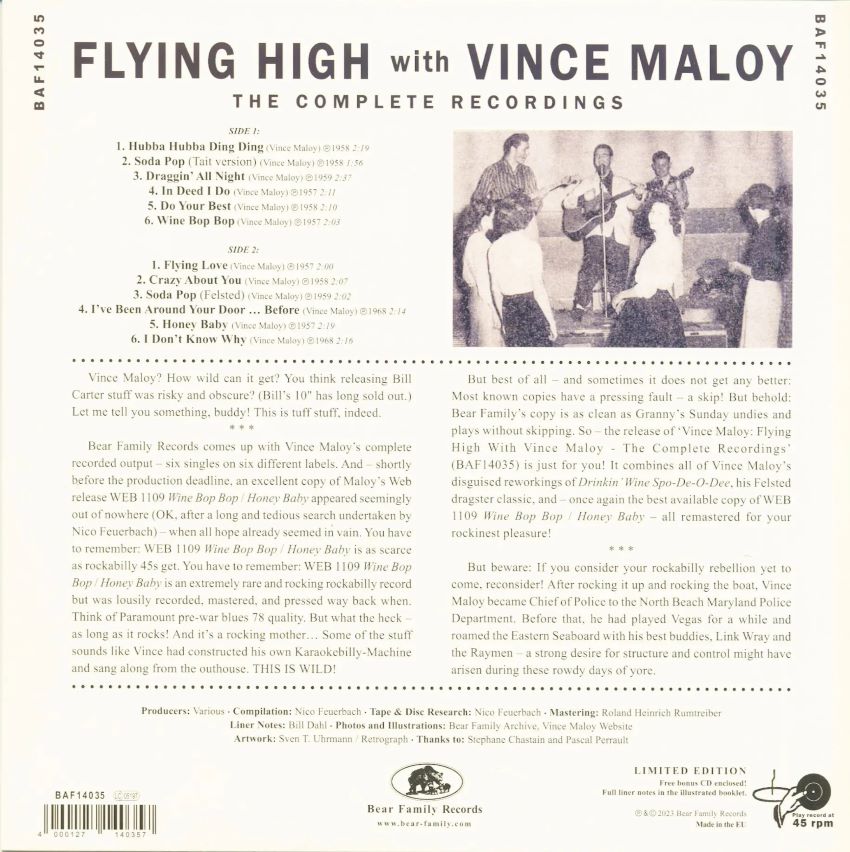 Maloy, Vince - Flying High :The Complete Recordings ( 10 Inch ) - Afbeelding 2