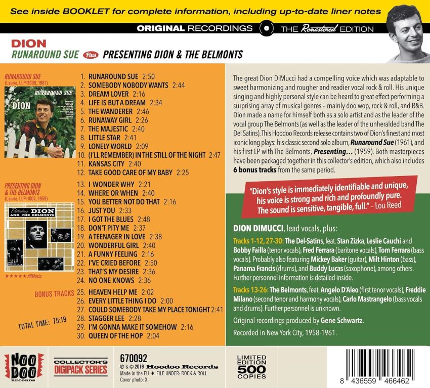 Dion & The Belmonts - 2on1 Runaround Sue /Presenthing Dion & The Belmonts + Bonus Tracks ( CD ) - Image 2