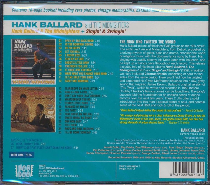 Ballard, Hank & The Midnighters - 2on1 Hank Ballard & The Midnighters / Singin'& Swinging ( CD ) - Afbeelding 2
